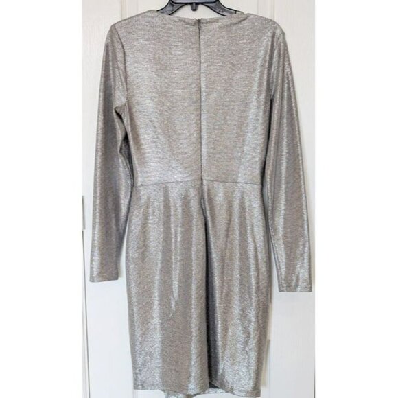 Ralph Lauren Women's Metallic Knit Surplice Cocktail Dress Size 8 (MSRP $245) - Picture 5 of 8